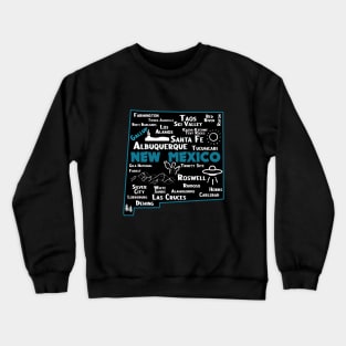 Gallup New Mexico map Albuquerque Map Santa Fe Los Alamos, Taos,Roswell Las Cruces Deming Carlsbad Hobbs Silver City Crewneck Sweatshirt